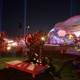 Spectacular Light Show and Wooden Bench at Coachella Carnival