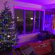 Festive Living Room with Purple-Lit Christmas Tree